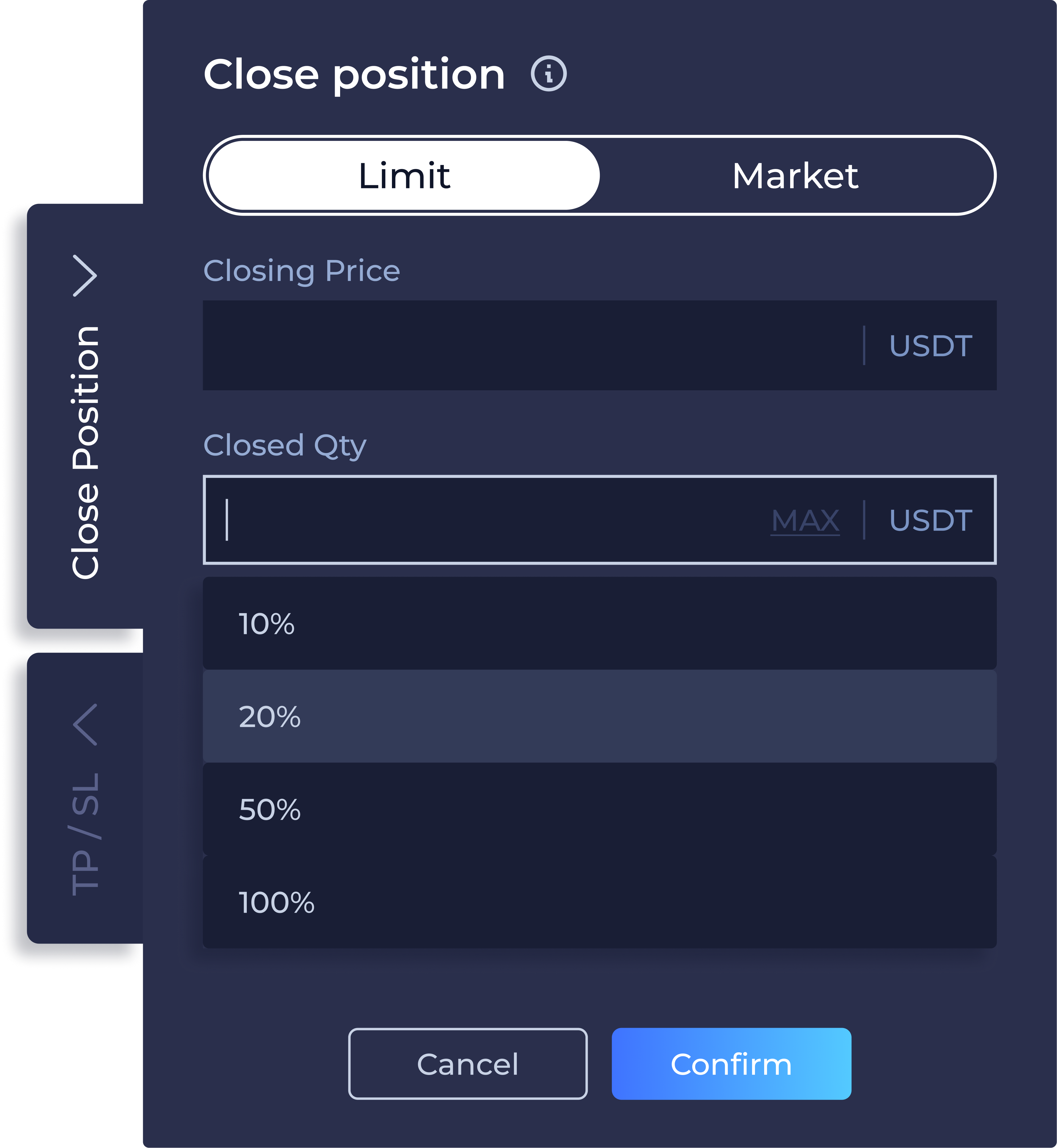 Before: close quantity used a dropdown that covered the content below when expanded